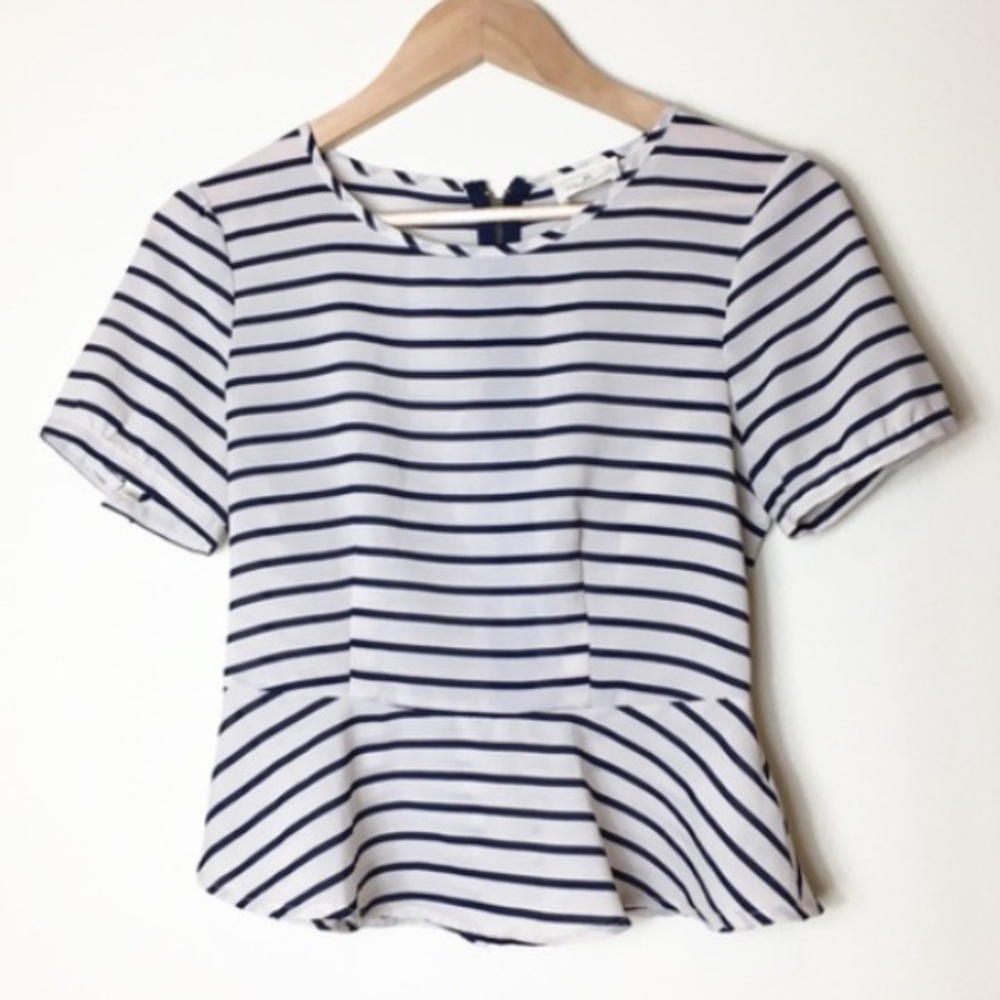 Anthropologie Striped Peplum Crop Top
